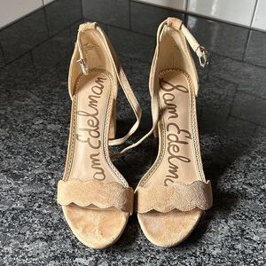 Sam Edelman Tan Suede Scalloped Ankle-Strap Heels